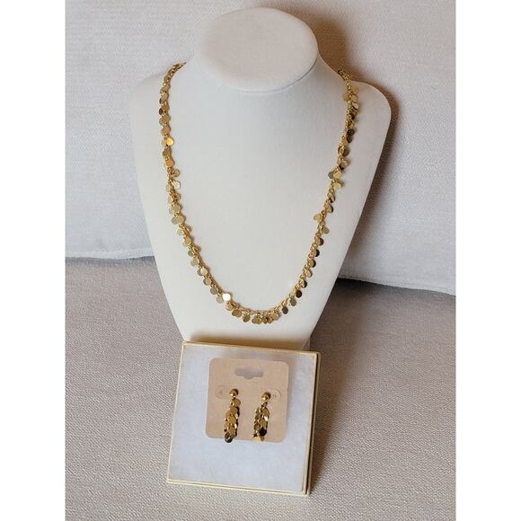 Gold-Tone Disc Dangle Necklace & Earring Set – Lightweight & Chic - Picture 1 of 8